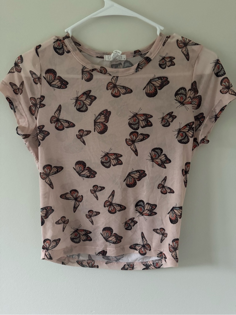 Butterfly Print Sheer Pink Women's Tee